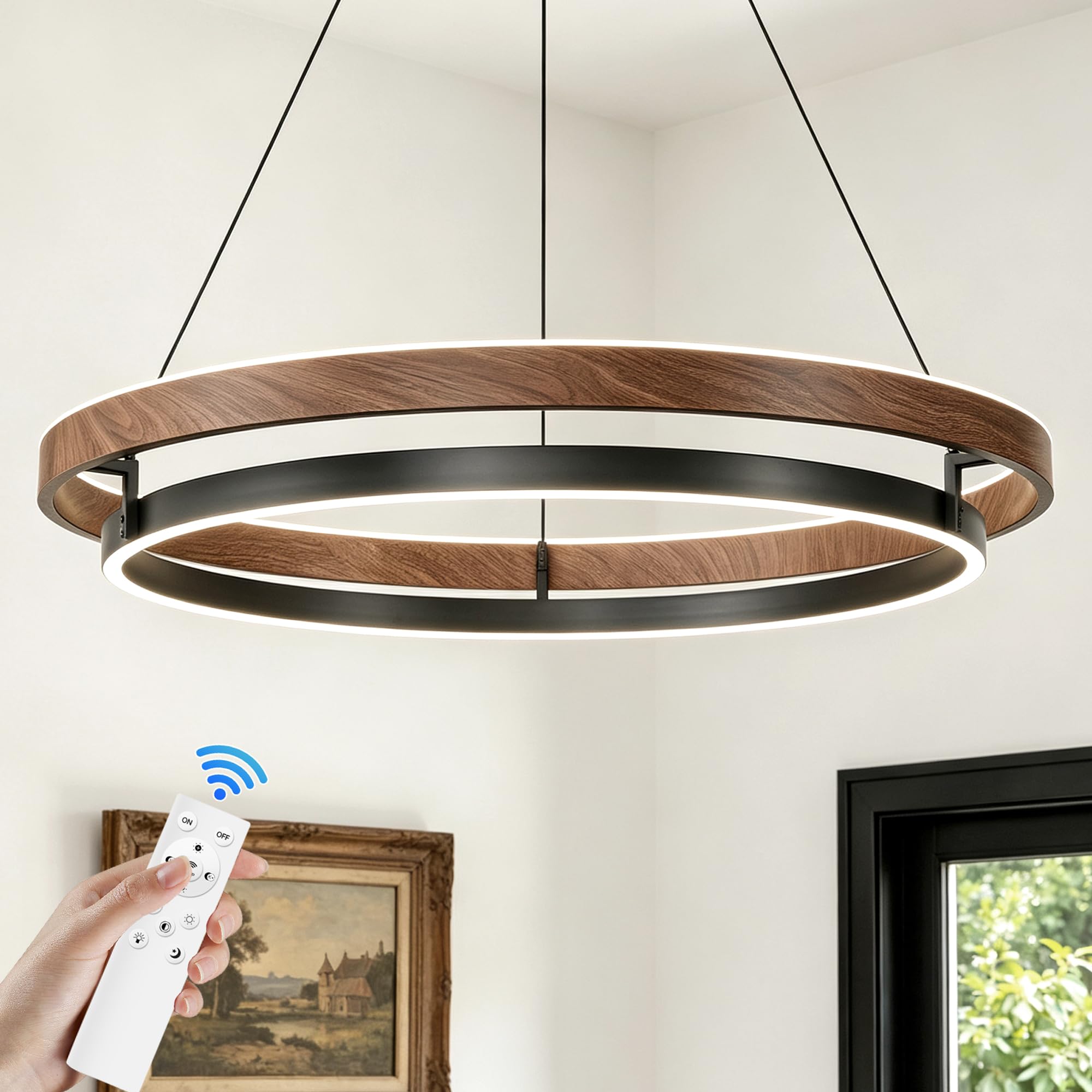 Photo 1 of Vokmon 2-Ring Wood LED Chandelier