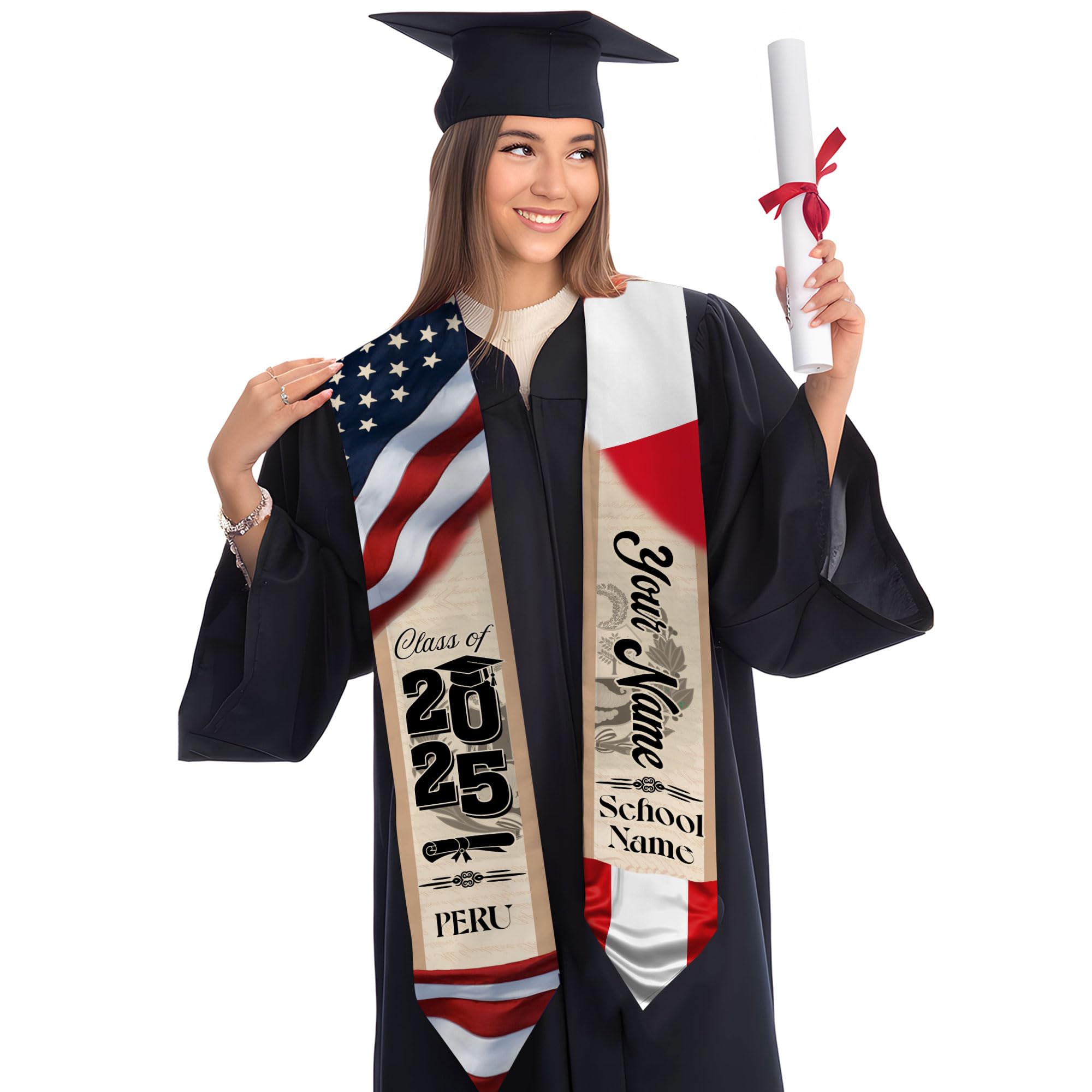 MonkeyVan Custom Peruvian Graduation Sash, Peru Graduation Stole, Peru Flag Stole Class Of 2025, Sashes For Graduations 2025 Peru 7
