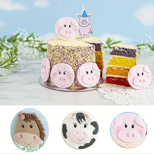 Miniatura 8 de Molde de silicona de animales 5 piezas, moldes de fondant de oveja, lindo molde de cerdo para pollo, poni, caramelo para decoración de pasteles,