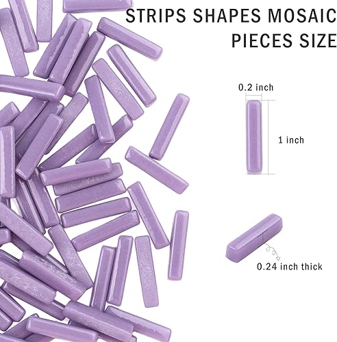 Miniatura 6 de Youway Style Azulejos de mosaico púrpura para manualidades, piezas de vidrio de mosaico de 5.29 oz, azulejos de vidrio con formas de tiras para