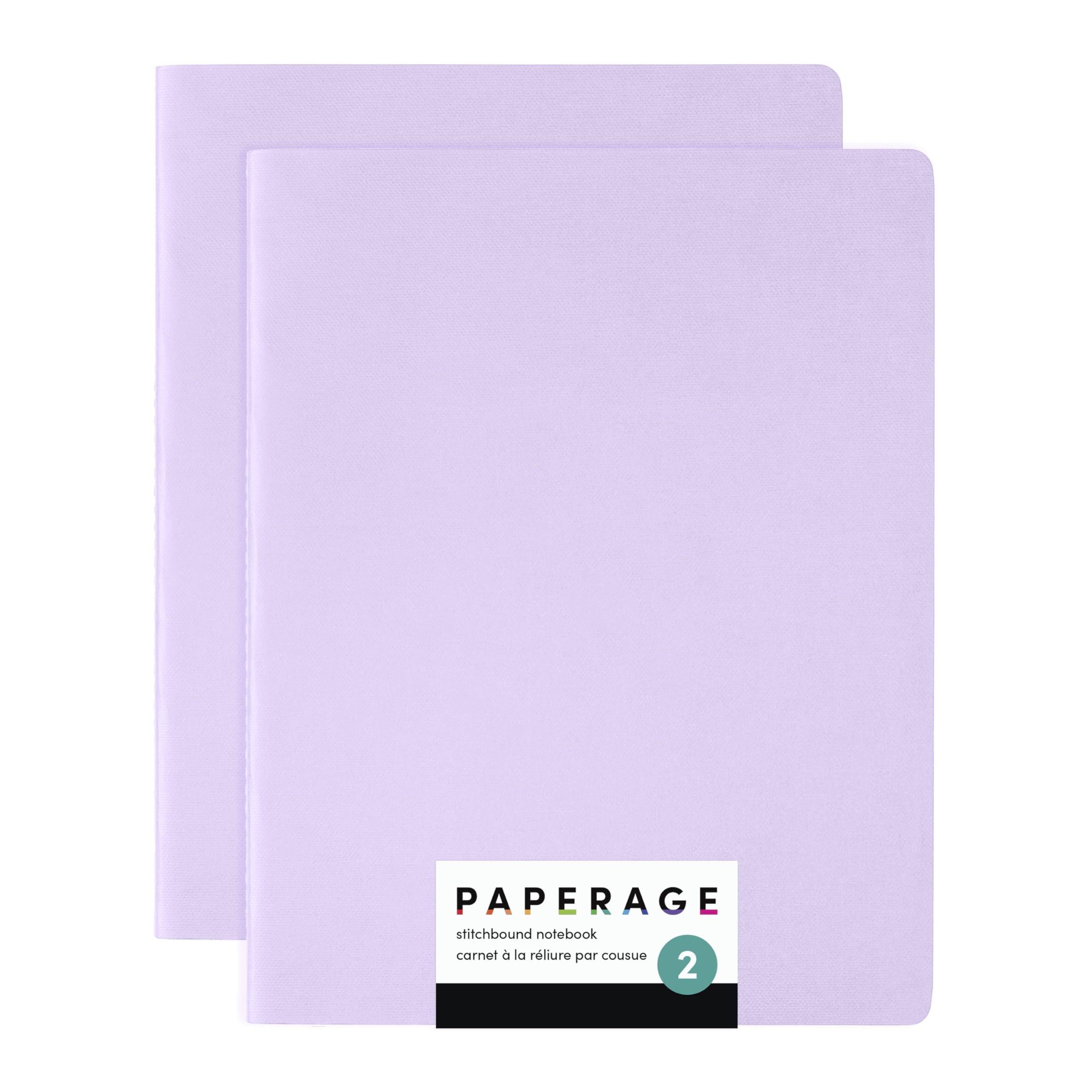 PAPERAGE Soft Cover Blank Journal Notebook, 2 Pack, (Lavender), 100 Pages, Large 7.5 inches x 9.5 inches, Ideal for Sketch Book, Note Taking & Travel