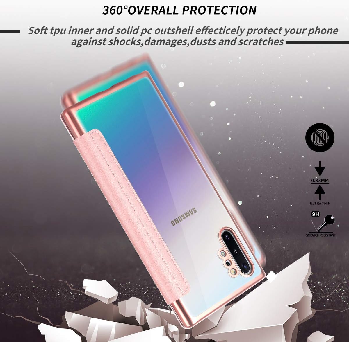 Petocase Compatible Note 10 Plus Wallet Case, Ultra Thin Slim Folio Flip Case Premium Protective PU Leather Wallet with Card Slot Clear Soft TPU Back Cover for Samsung Galaxy Note 10 Plus Rose Gold