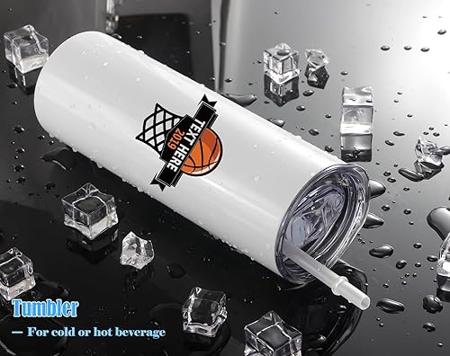 Miniatura 5 de Sublimation - Vaso delgado de 20 onzas con tapa, popote aislado al vacío, doble pared para café, té, bebidas, vaso de acero inoxidable recto blanco