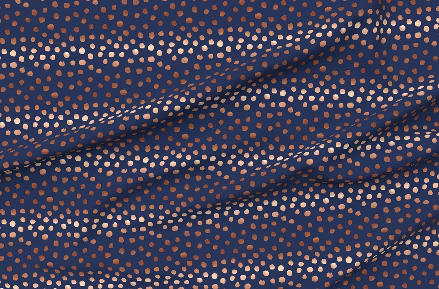 Spoonflower Fabric - Rose Gold Navy Dots Painted Golden Feminine Home Small Polka Look Printed on Organic Cotton Sateen Fabric by The Yard - Sewing Quilting Apparel Home Decor