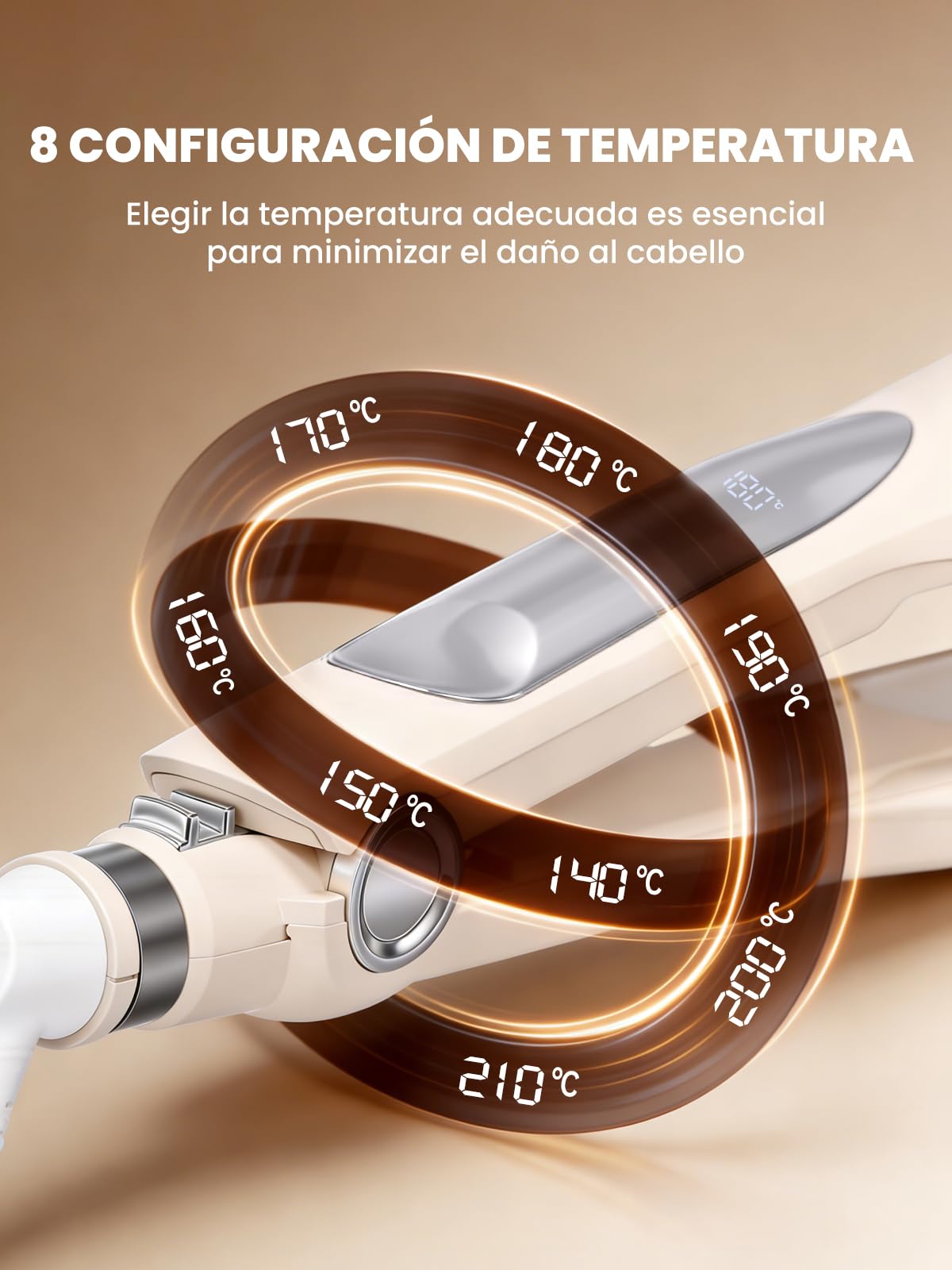 Rizador de Ondas Playeras 22mm | Calentamiento Rápido PTC & Doble Calentamiento para Ondas Naturales Duraderas | 8 Niveles de Temperatura (140-210°C), Seguro con Apagado Automático 60 Min