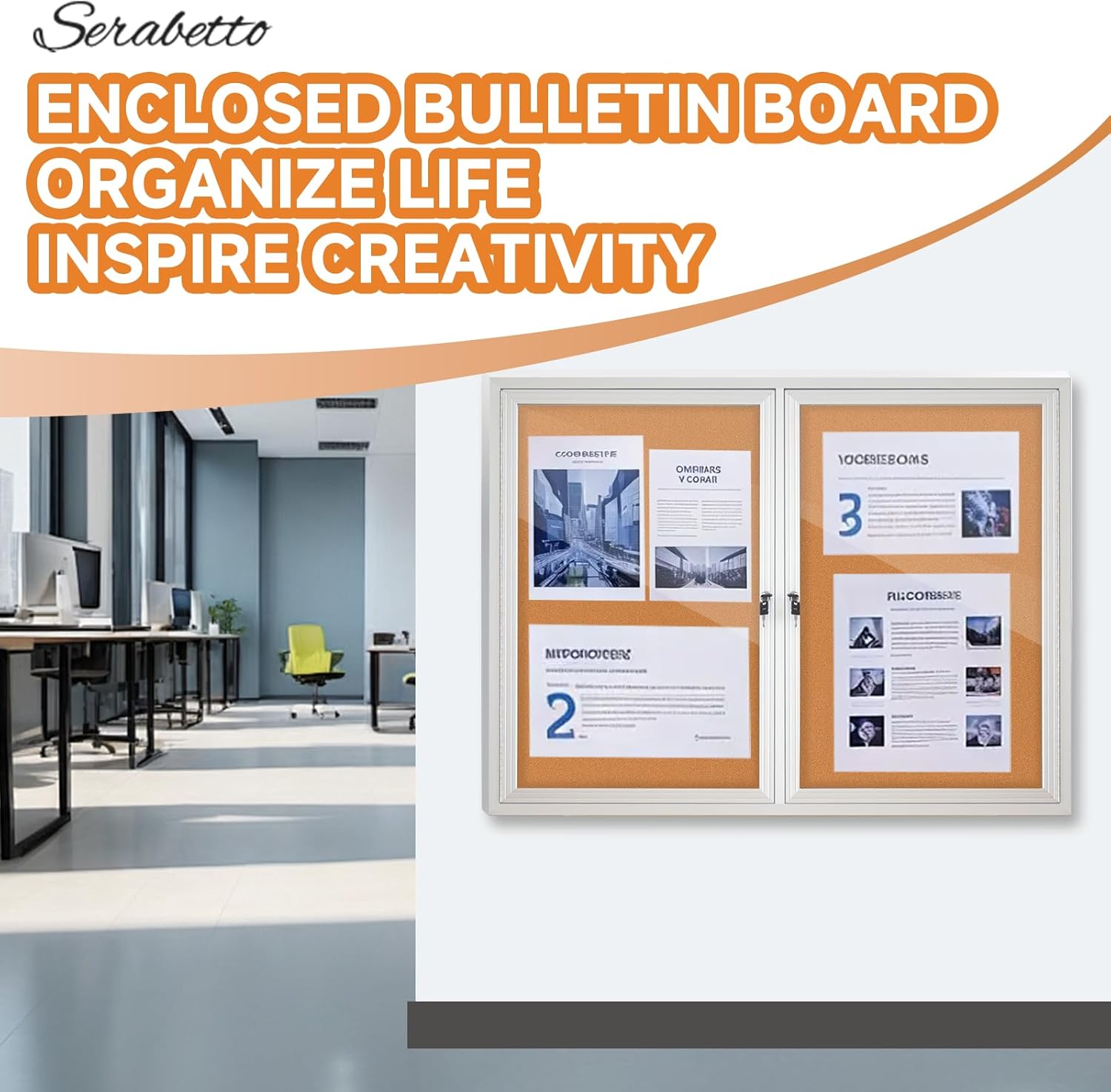 Enclosed Bulletin Board with Locking Door, Outdoor Bulletin Board Weatherproof, Lockable Display Case for Home, Office, and Community Use(31.5" L x 43.3" W Cork)