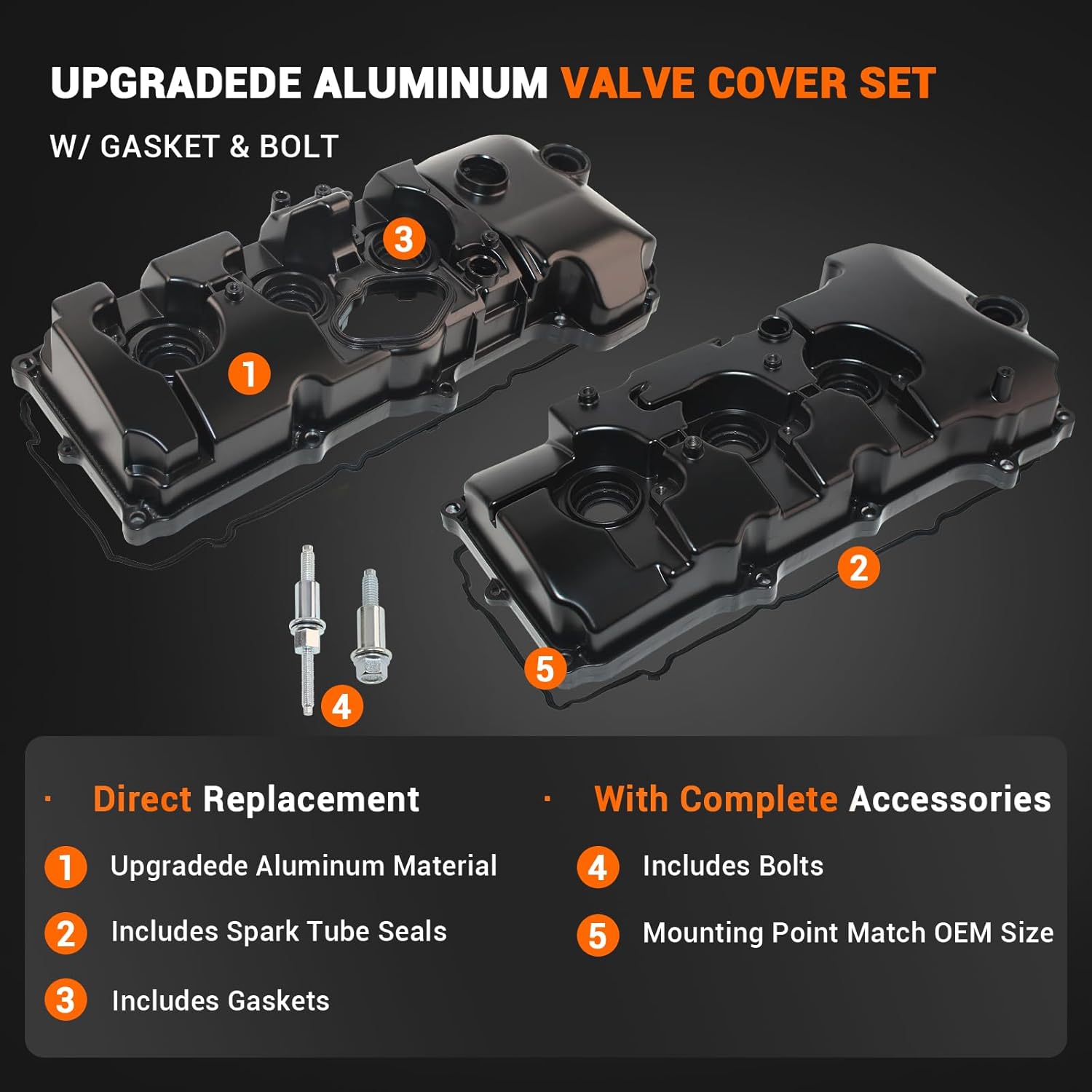 3.5L Turbo Engine Aluminum Valve Covers Compatible with 2014-2019 Lincoln MKT 2014-2019 Flex 2015-2019 Explorer Replace# FG1Z-6582-E