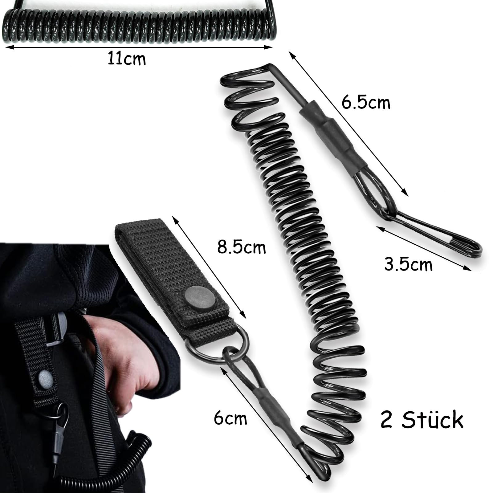 2 Stück Tactical Lanyard Schlüsselanhänger - Spiralband Mit Karabiner