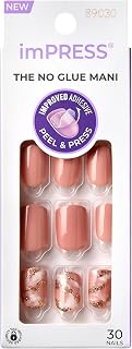 KISS imPRESS No Glue Mani Press On Nails, Design, 'Kingdom', Light Pink, Short Size, Squoval Shape, Includes 30 Nails, Prep Pad, Instructions Sheet, 1 Manicure Stick, 1 Mini File