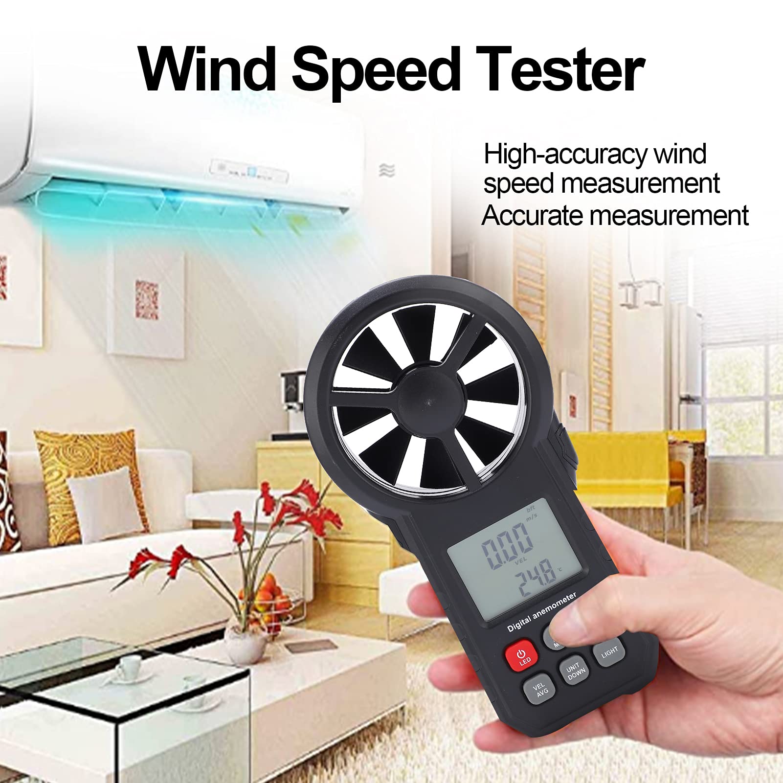 MS6252A Anemometer Digitaler Anemometer Tragbarer Windmesser Windgeschwindigkeitsmesser Tester Meter mit Windströmungsmessung mit LCD-Hintergrundbeleuchtungsanzeige