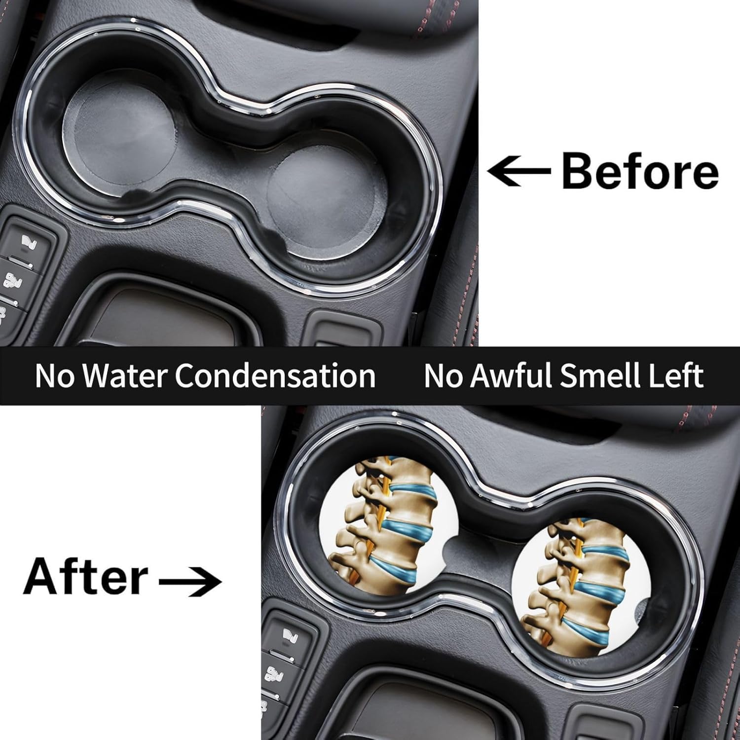 Car Cup Holder Coasters, Human Spine Anatomy Spinal Car Coasters for Cup Holder Drinks, 2 Pack Ceramic Cute Auto Interior Accessories for Women Men - Image 2