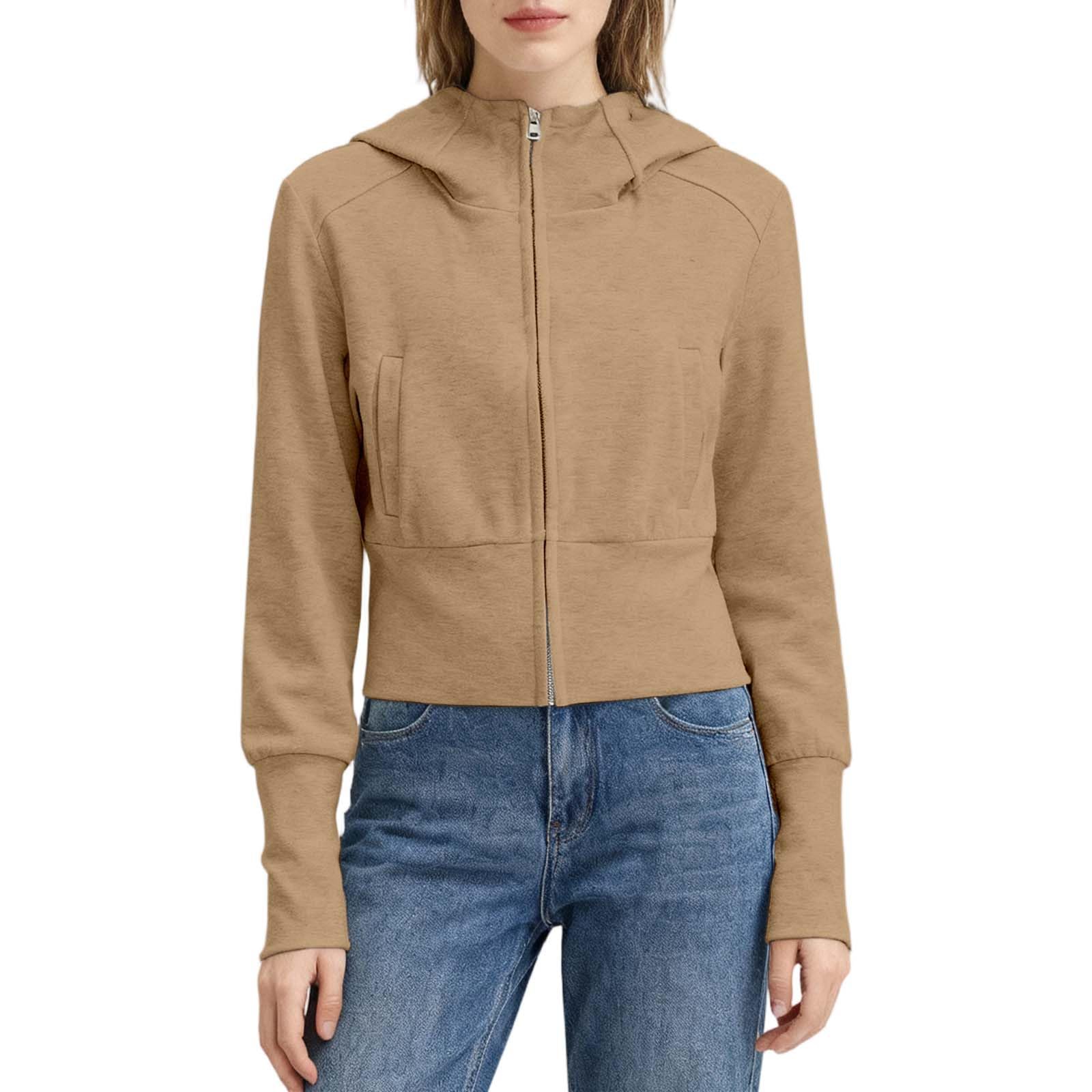 Générique Sweats à Capuche Femme,Veste à Capuche ZippéE à Col Montant De Couleur Unie pour L'Automne Et l'hiver