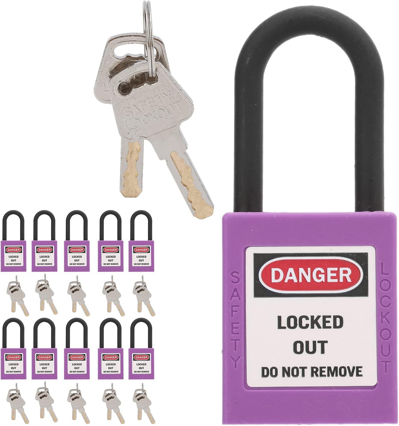 10 Set Safety Padlock, 38mm/1 5in Safety Padlock Engineering Plastics Safety Padlock and Tagout Locks for Factories Construction Sites, Dielectric thermoplastic Safety Padlock (Purple)