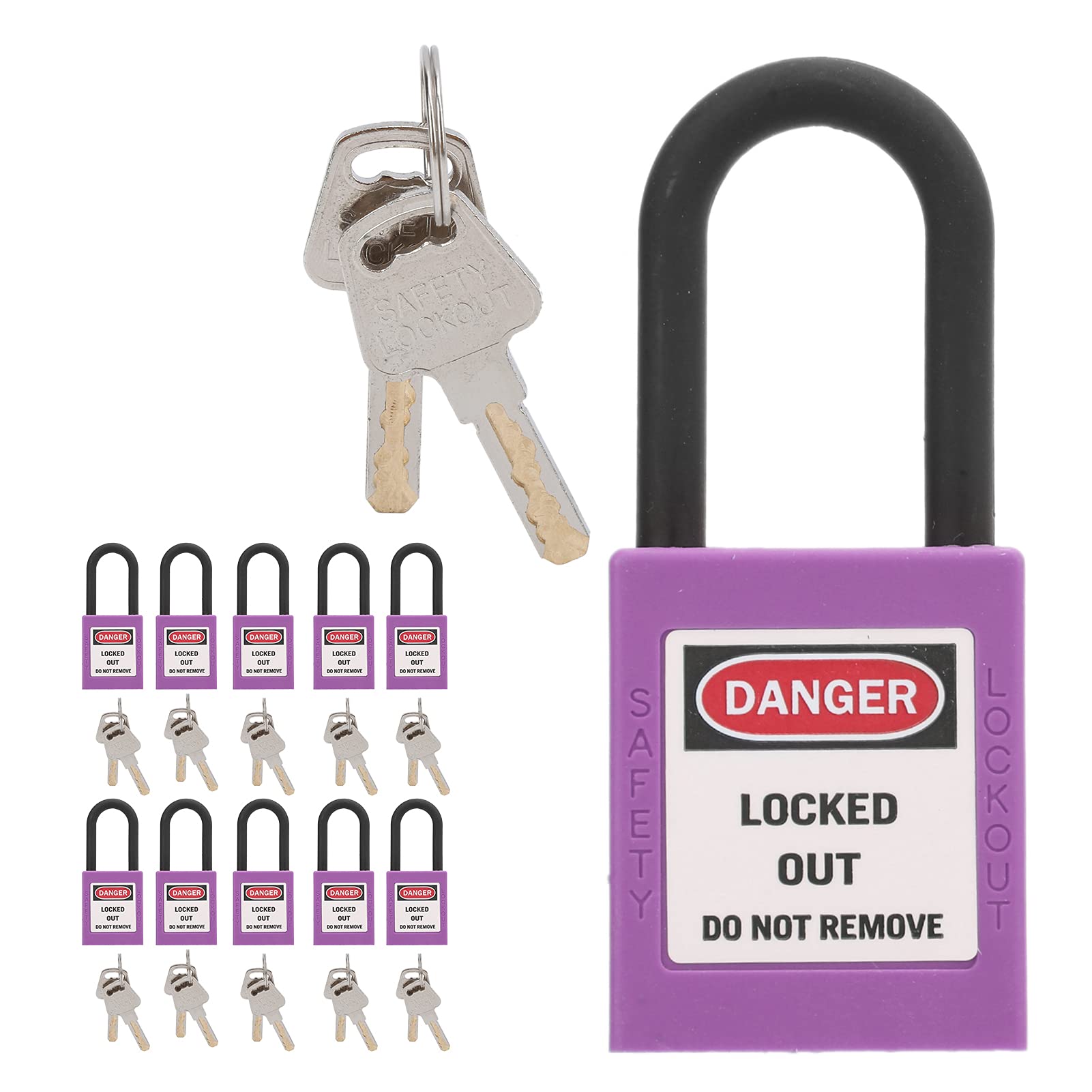 Candado de seguridad violeta de 38 mm para evitar accidentes en fábricas, pack de 10 unidades