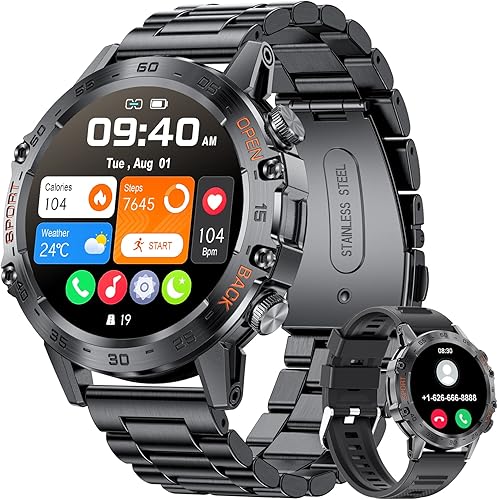 Reloj inteligente militar para hombre, batería larga de 400 mAh, reloj inteligente resistente con llamada Bluetooth, rastreador de actividad física