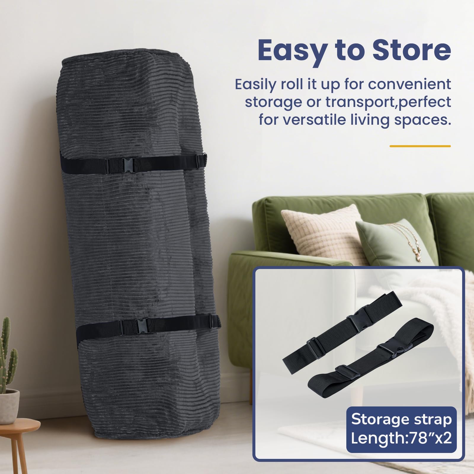 JUIKURY 8" Futon Mattress Full Size, Thick Futons Sofa Couch Bed Sleeper Sofa Bed, Floor Mattress for Adults, Roll Up Folding Mattres Shredded Foam Filling, Medium Firm(Frame Not Included)