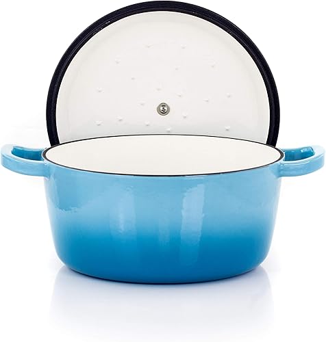 Miniatura 4 de MegaChef Cazuela redonda de hierro fundido esmaltado con tapa, 5 cuartos de galón, azul