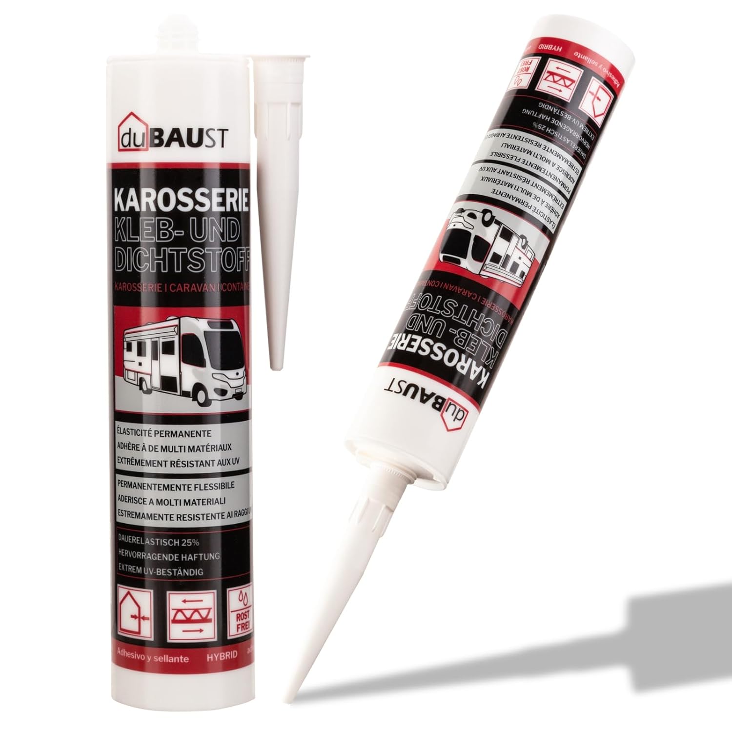 Body Adhesive Mounting Adhesive Sealant for Car, Motorhome, Indoor and Outdoor UV, UV-Resistant Adhesion on All Surfaces, Body Adhesive, Caravan Sealant, 290 ml Cartridge (Black, 1x)