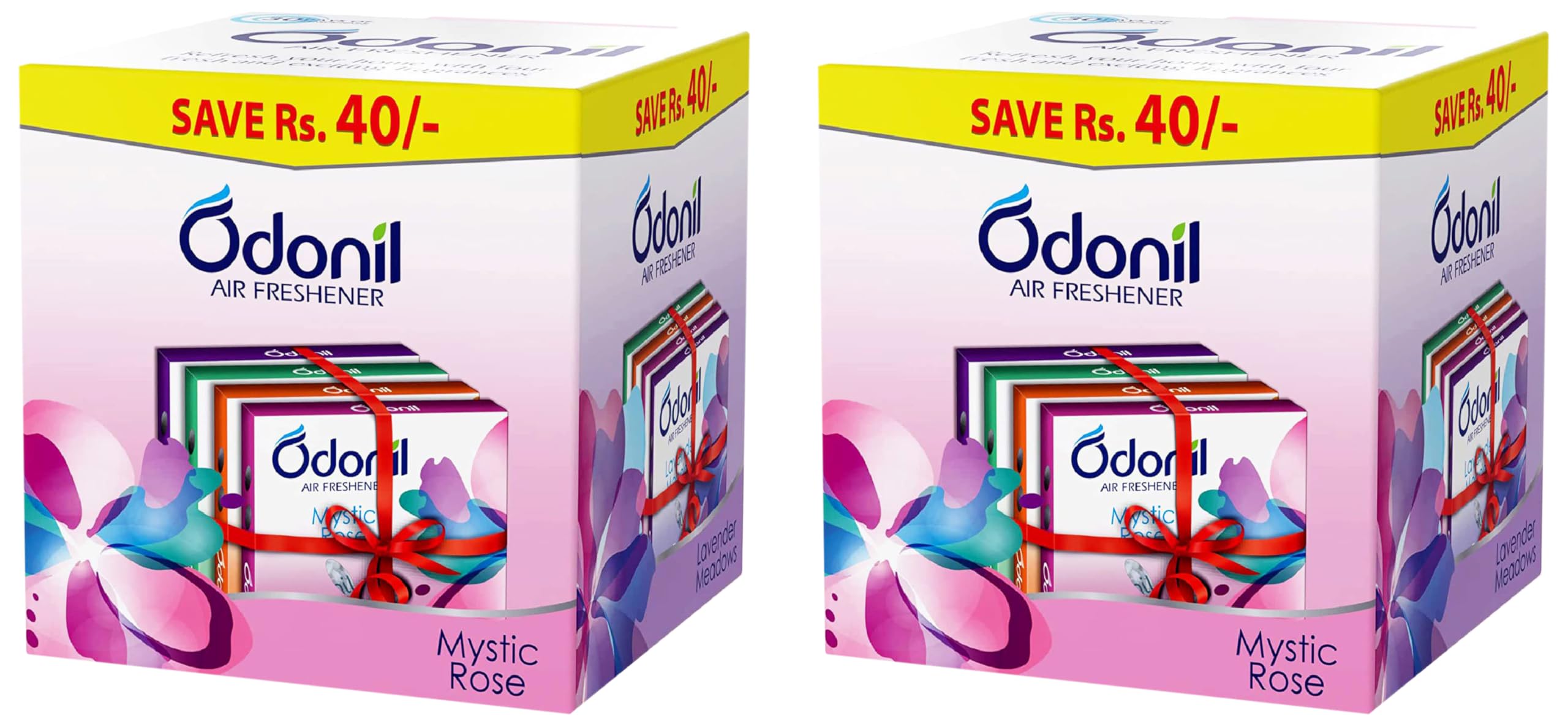 Odonil Bathroom Air Freshner Blocks Mixed Fragrances - 192g (48g*4) | Mixed Fragrances: Jasmine, Lavender, Orchid, Rose| Long Lasting Fragrance | Lasts upto 30 days (Pack of 2)
