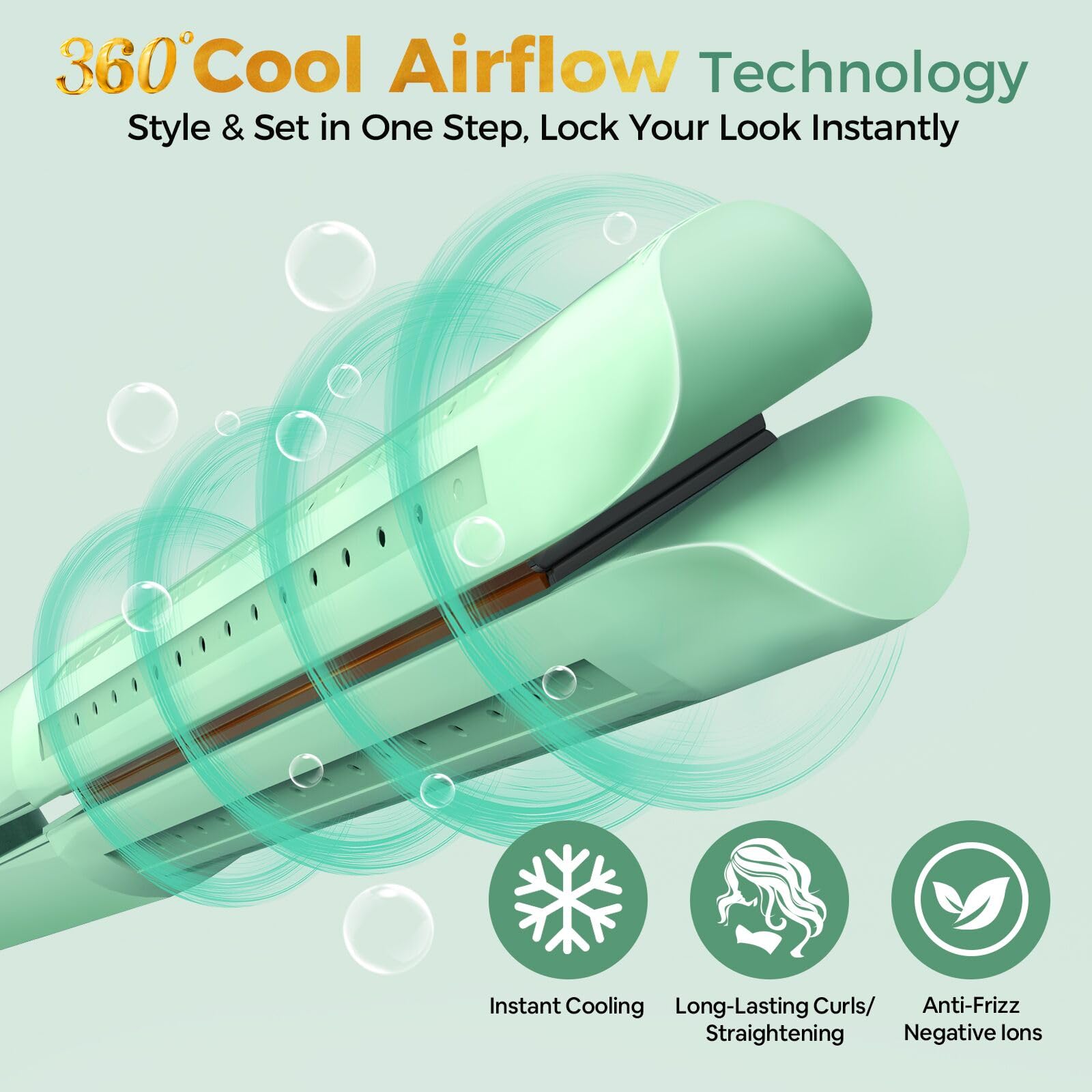 SUNMAY Bliz 360°Airflow Piastra per Capelli con Ioni Negativi, Piastra e Arricciacapelli 2 in 1 con Aria Fredda Ventilata per Bloccare lo Stile, Piastre in Lega di Titanio, Doppia Tensione