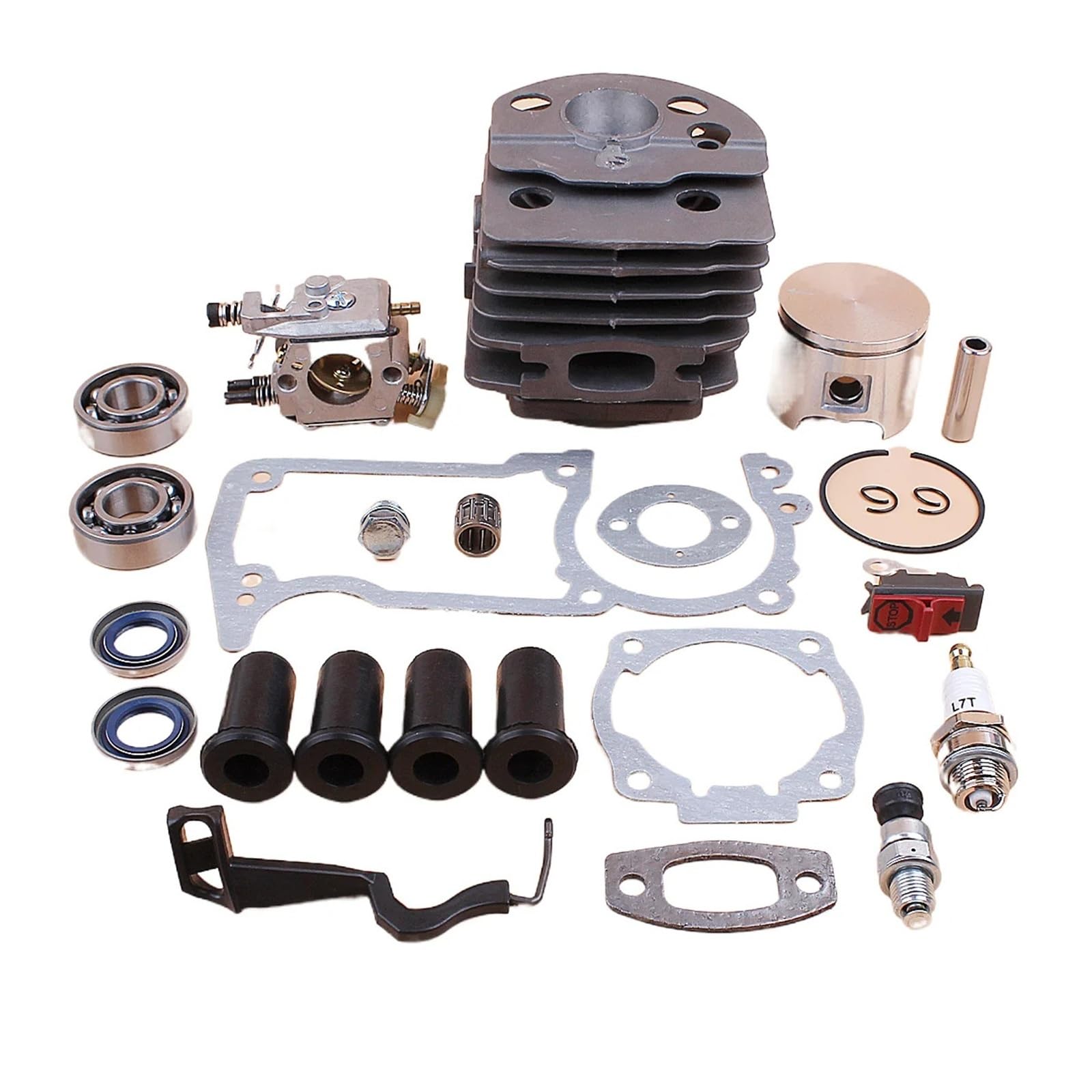 Compatible con motosierra Husqvarna 55 51, tapón de compresión de liberación, pistón de cilindro de 46 mm, carburador, amortiguador AV, kit de juntas de varilla de estrangulación.