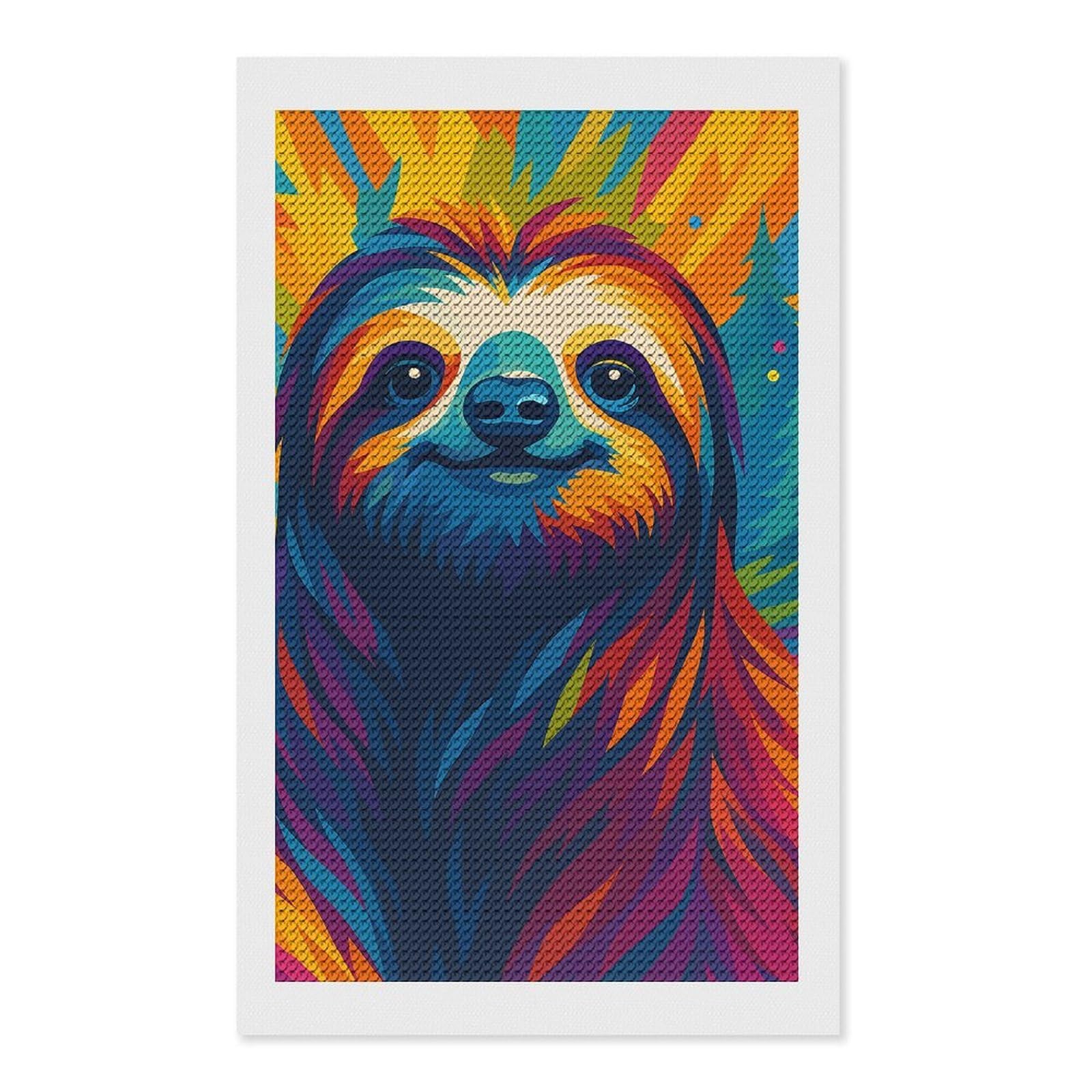Junmoney Colorful Sloth Portrait Diamond Painting Canvas Set 12"x20", with Tool Kit, Easy to Enjoy, Home Wall Decor, Thoughtful Handmade Gift