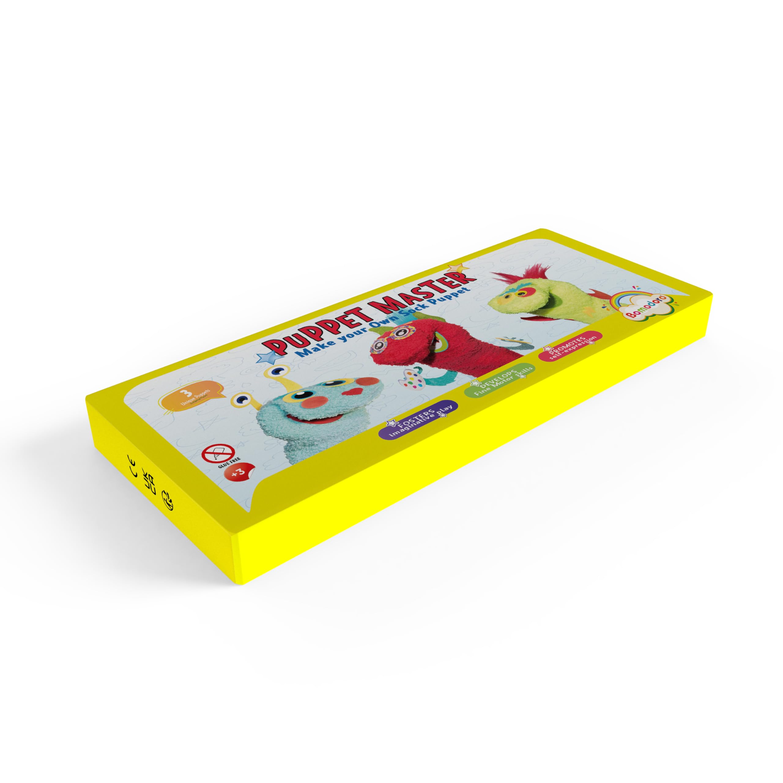 Scatola di lavoretti creativi per bambini. Kit per disegnare e decorare marionette a calza da mano per bambini con decorazioni in feltro. Gioco di creatività e arte "The Puppet Master"