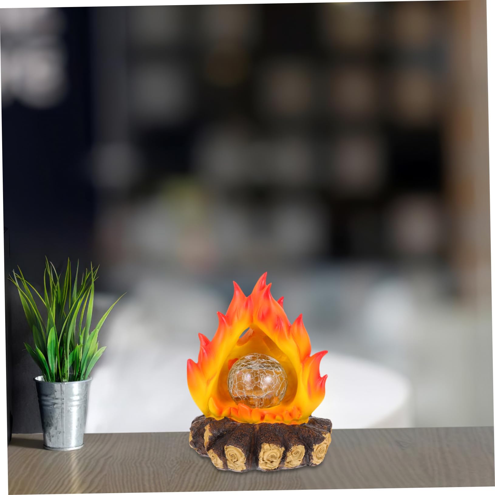 ibasenice Solar Flammenlicht aus Kunstharz mit Realistischem 3d-kaminholz Wetterfest und Solarbetrieben Lagerfeuer Dekoration für Garten und Haus zu Halloween und Weihnachten
