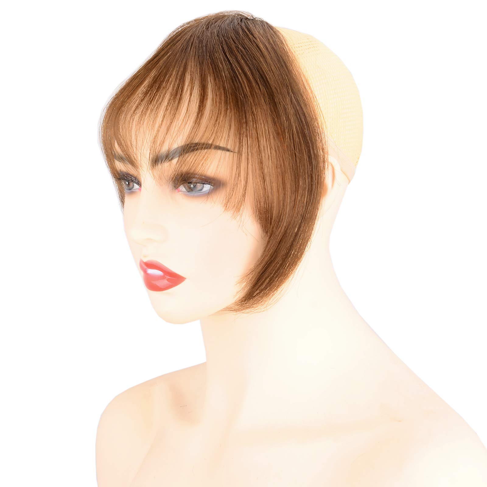 DIGUAN Clip in Bangs 100% Human Hair Bangs Extensions for Women Medium Brown Clip on Fringe Bangs Real Hair Natural Flat Neat Bangs with Gradual Temples One Piece Hairpiece (Flat Bangs with Temp