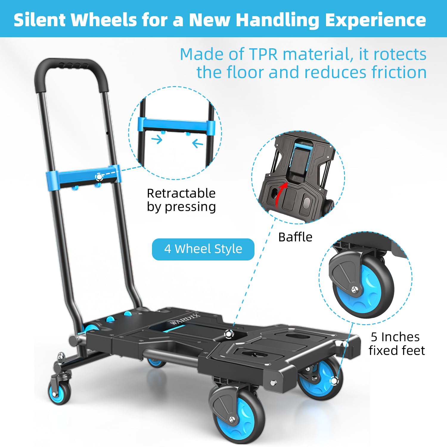 2-in-1 Folding Hand Truck Dolly 330LB Load Carrying, Hand Truck Foldable Dolly With Retractable Handle And 4 Rubber Wheels, Portable Folding Hand Cart For Moving/Travel/Office(Green - View #2