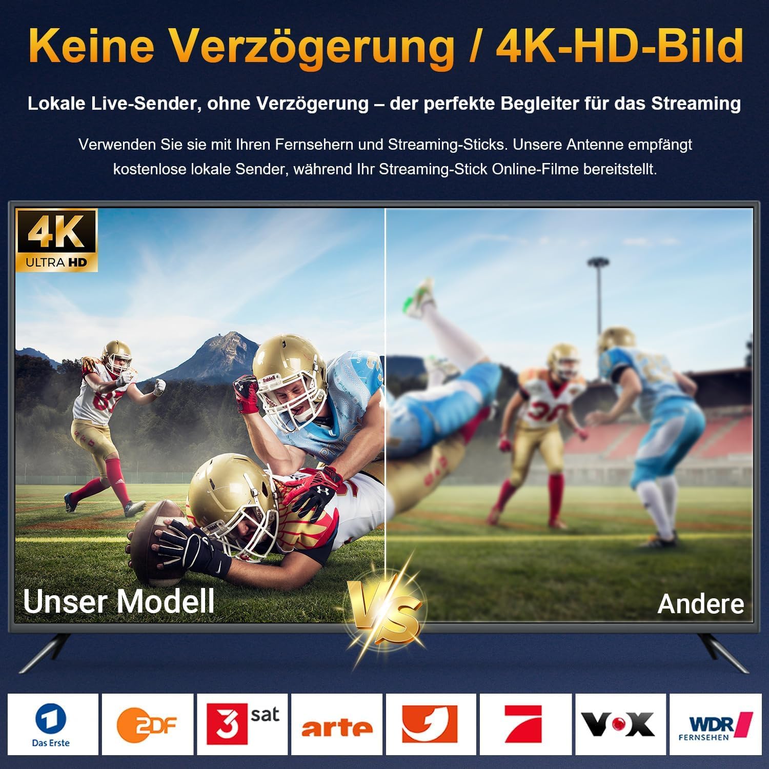 Dvbt2 antenne mit verstärker innen, Dvbt antenne, Dvb-t2 Zimmerantenne für Fernseher, 360° Allroundempfang, 4K HD lokaler Sender, Magnetfuß 3m Kabel (Rot)