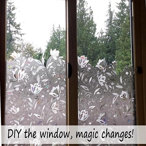 Miniatura 10 de Bloss Película decorativa de privacidad para ventana, diseño de diamante 3D, no adhesiva, para control de calor en casa, oficina, 17.7 x 78.7