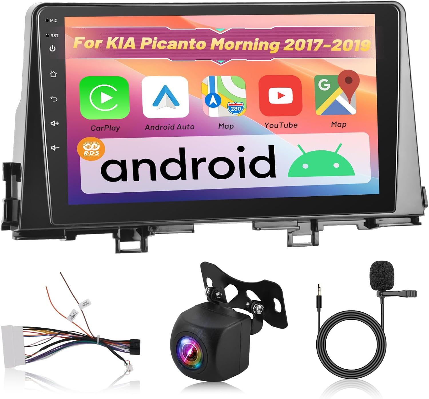 2+64G Wireless Carplay Android Car Stereo for KIA Picanto Morning 2017 2018 2019-9 Inch Android Auto Touchscreen Radio with WiFi, GPS Navigation, Equalizer, SWC, Mirror Link + AHD Backup Camera