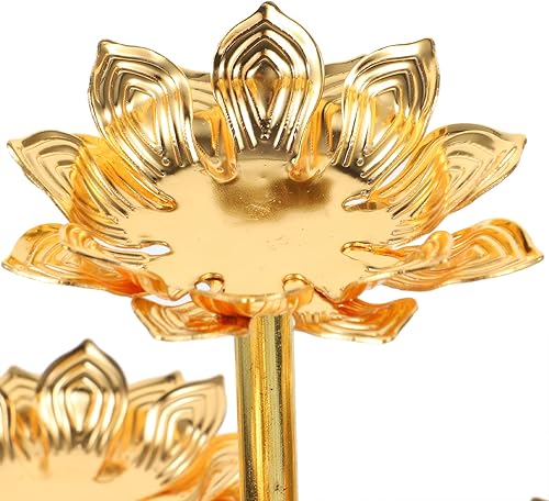 Miniatura 3 de HOMSFOU Lotus Ghee Lámpara Mantequilla Candelabro Budista Lámpara de aceite de latón Portavelas Votivo Candelabro para Altar Budista Suministros