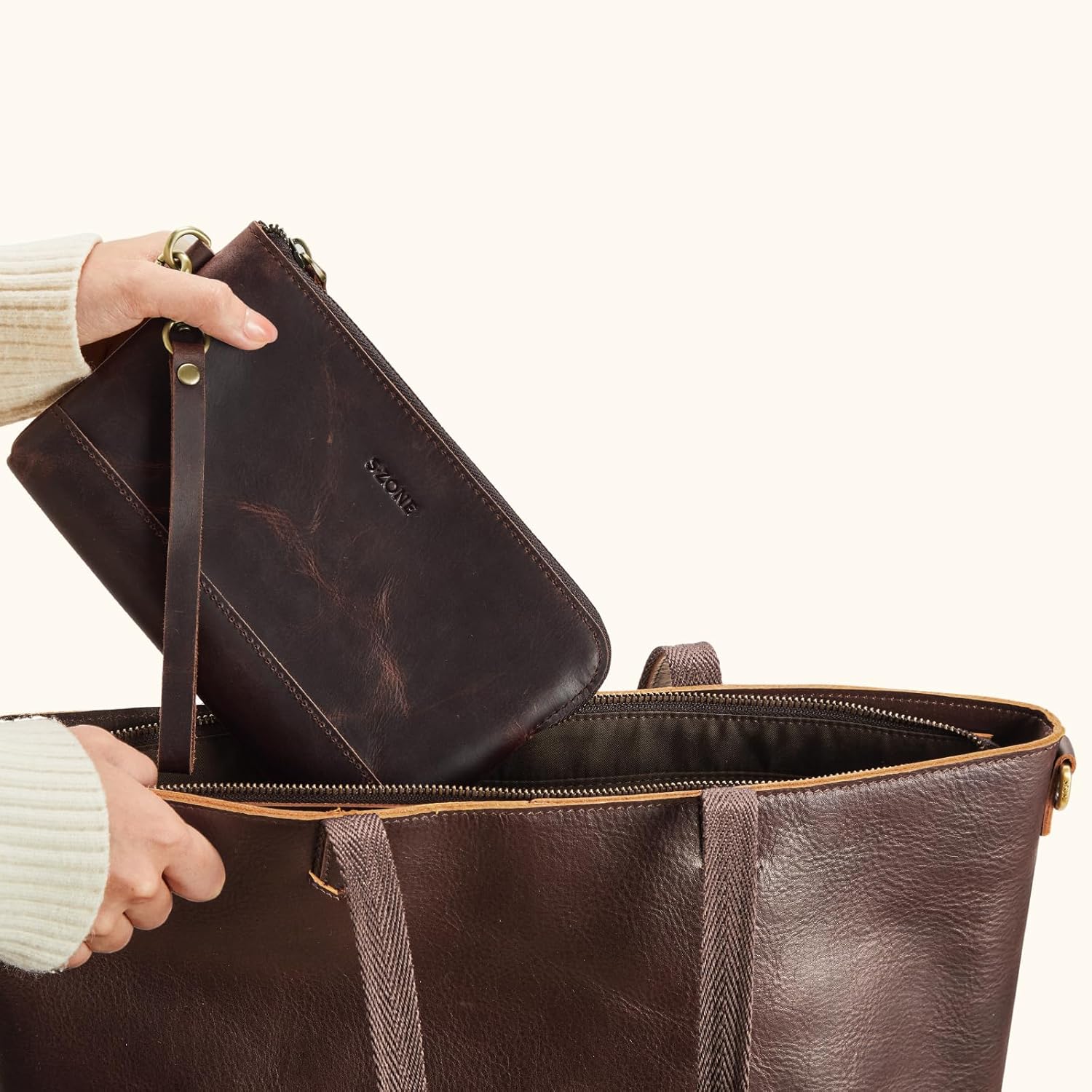 S-ZONE Leather Clutch Purses for Women Wristlet Wallets Small Clutch with Detachable Strap Card Holder Coin Purse - Image 3