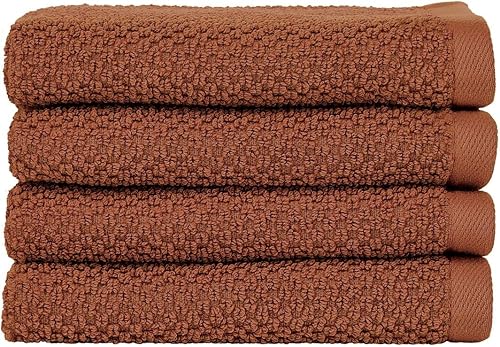 Nate Home by Nate Berkus - Juego de 4 toallas de baño de tejido de arroz 100 % algodón, suaves y absorbentes, sólidas, de mDesign, color siena