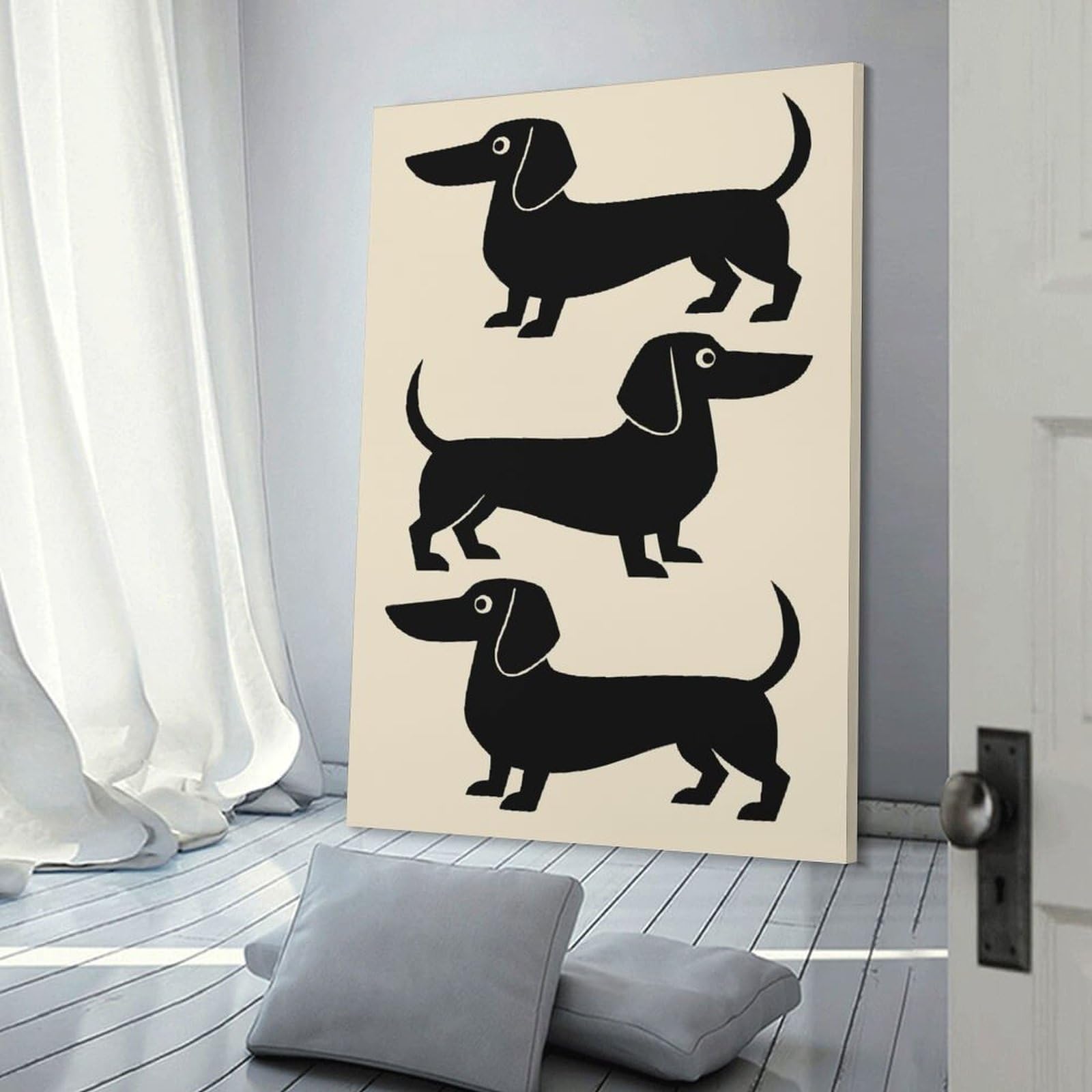 Junmoney Canvas Wall Decor Three Black Dachshunds in A Row, 24x36inch(60x90cm), for Gallery Wall Layouts in Home Or Office, Home Wall Art for Statement Displays