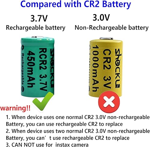 Miniatura 7 de Shockli - Baterías recargables CR2 de 450 mAh, 3.7 V RCR2 (paquete de 4 unidades) con cargador de batería de 2 ranuras (no para baterías Arlo)