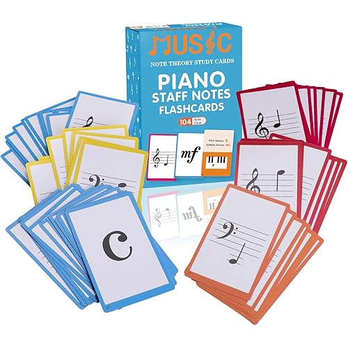 Music Flash Cards, 104 Piano Flash Cards - Basic Music Symbols,Staff Notation, Pitch/Syllable Names, Keyboard Position, Flat/Sharp,Education Cards for Beginners and Professionals