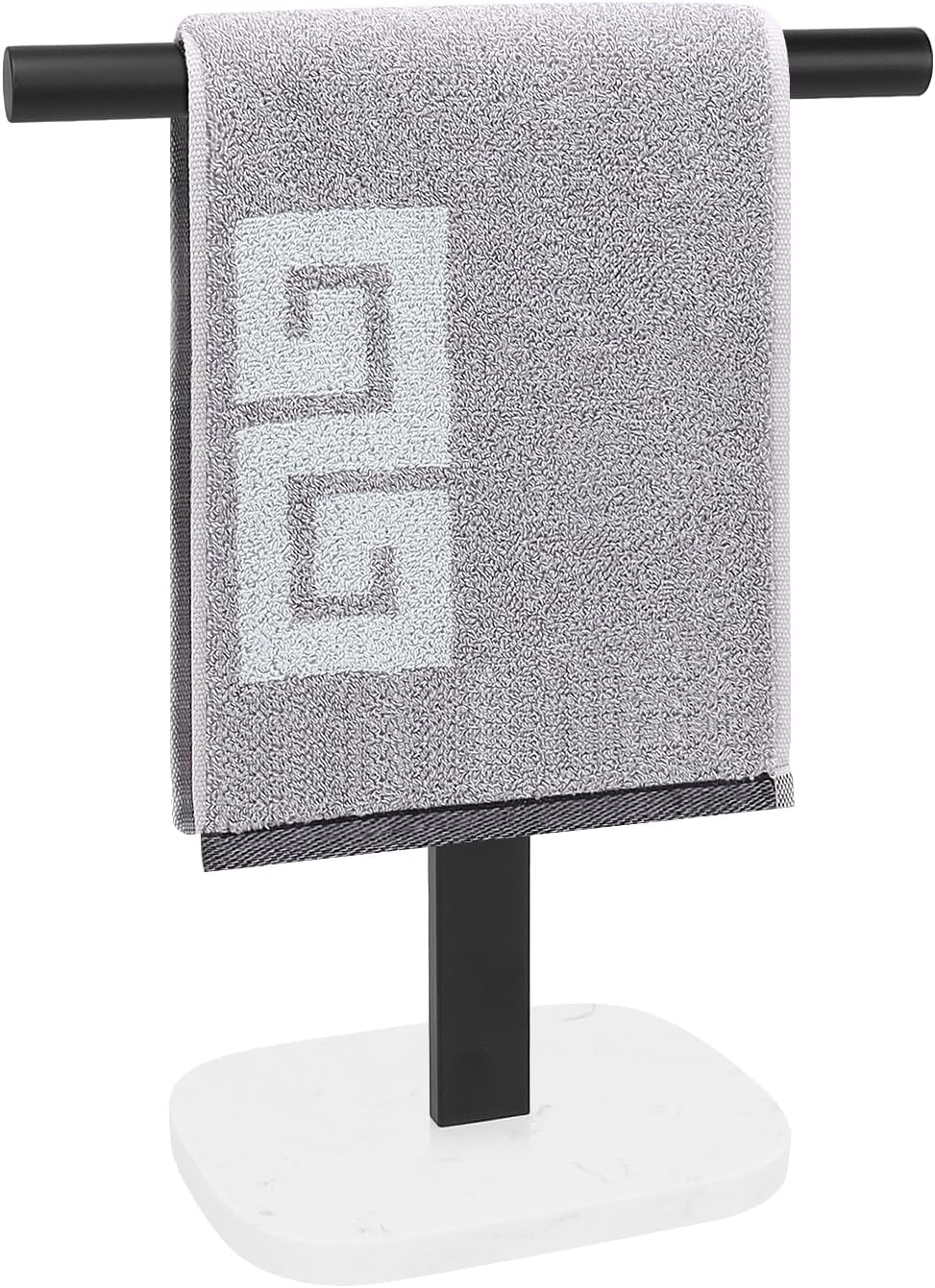 NearMoon T-Shape Hand Towel Holder-Bath Towel Rack-Standing with Balanced Base Towel Bar for Bathroom Kitchen Vanity Countertop, Modern Stand Towel Ring with Marble Base (14 Inch, Black)