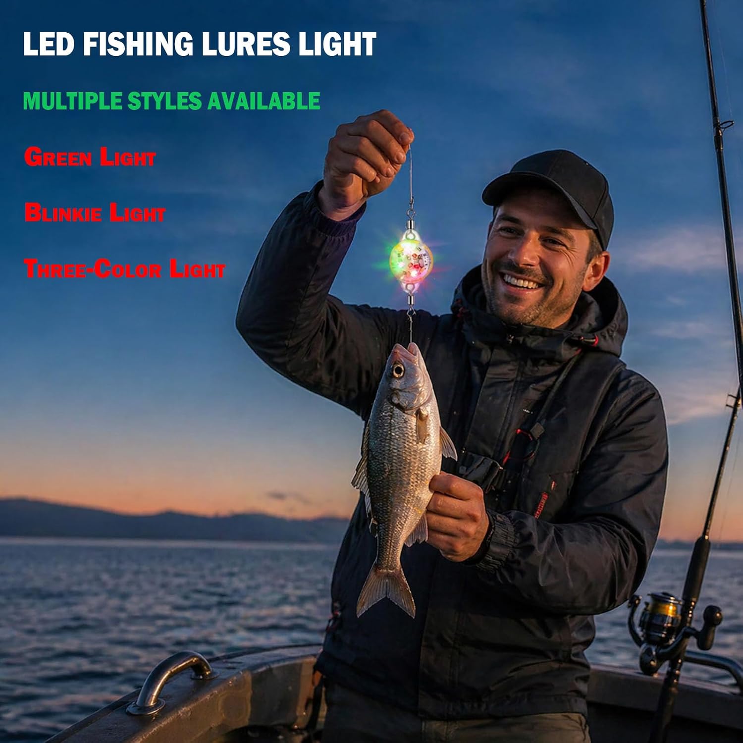 10Pcs Deep Drop LED Fishing Lights, Underwater Lures w/Flashers – Ice Fishing, Saltwater Trolling & Deep Drop – Attracts Walleye, Squid, Trout, Crappie, Pike (Green Light)
