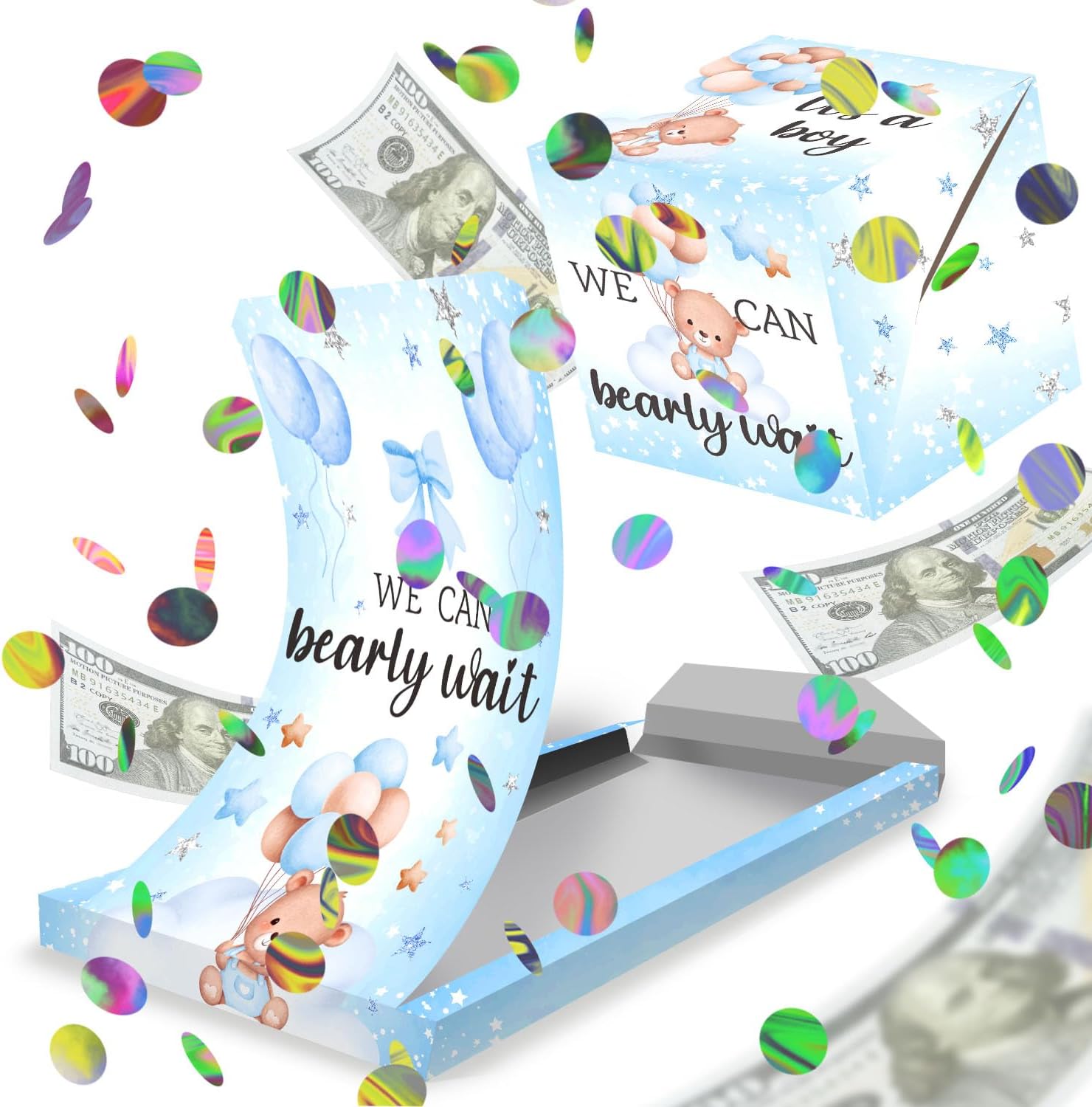 Sirjiera Birthday Explosion Surprise Box, Blue Exploding Surprise Box Gift Box with Confetti, Tear Open Surprise Pop-up Box, Cash Explosion Gift Box Suitable for Girls Boys Birthday Present