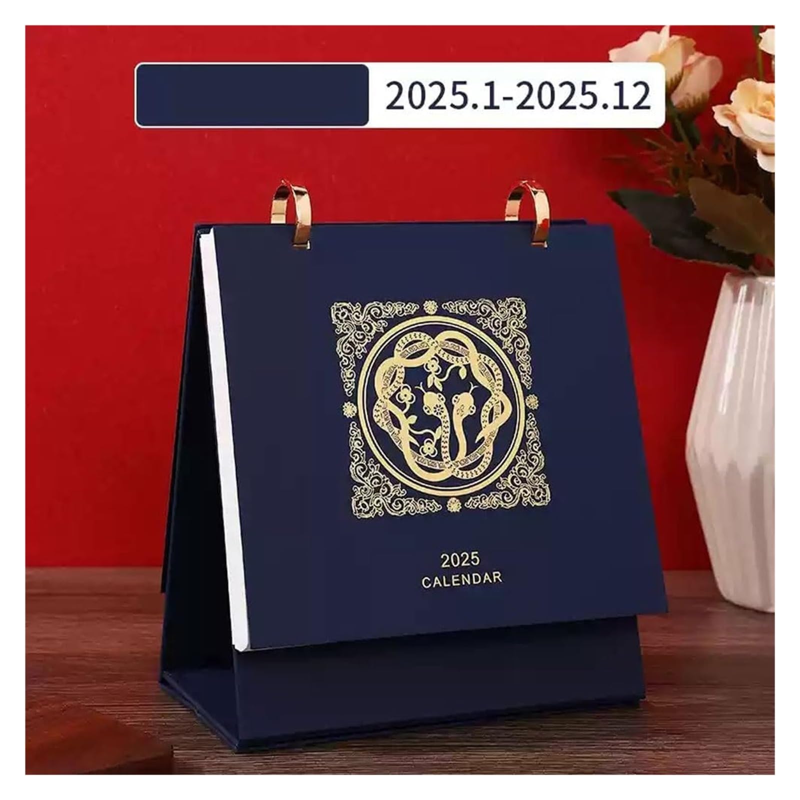 Tischkalender, Tischkalender 2025, Jahr der Schlange, Wochenkalender, einfacher Monatskalender, chinesischer Stil, Schreibtischkalender, Büro-Desktop(Red)