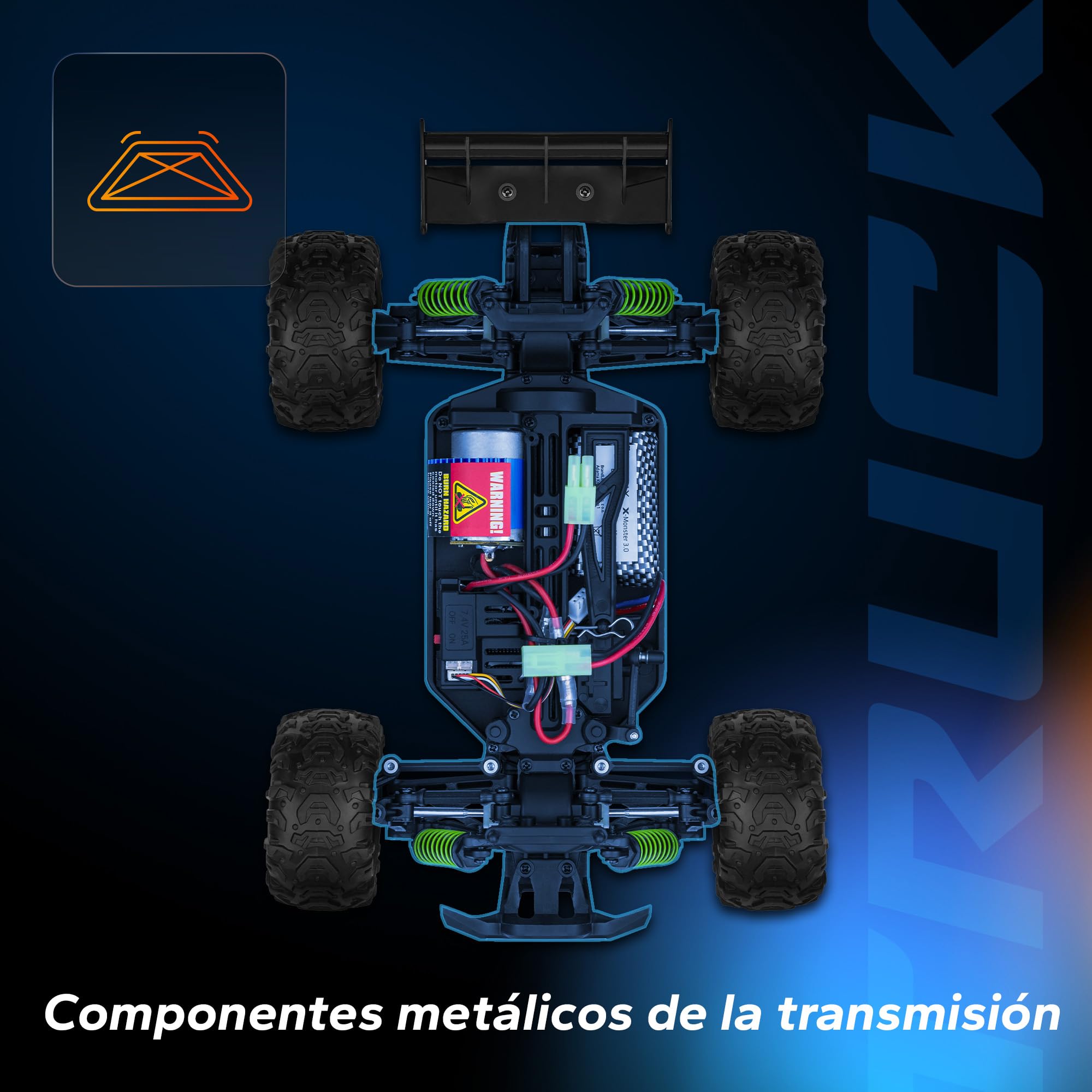Overmax X-Monster Truck RC Coche teledirigido 45 km/h, 1:18, 2 baterías, 4 Ruedas, Alcance de 100 m, Control Remoto Mejorado