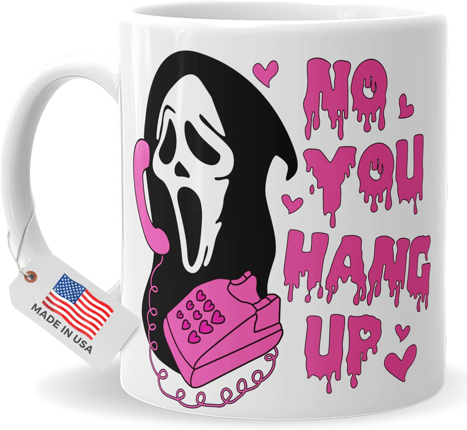 Ghostface Halloween Mug 11oz - 'No You Hang Up' Design | Spooky Scream Horror Coffee Cup for Fans and Collectors | Perfect for Halloween Decor & Coffee Lovers