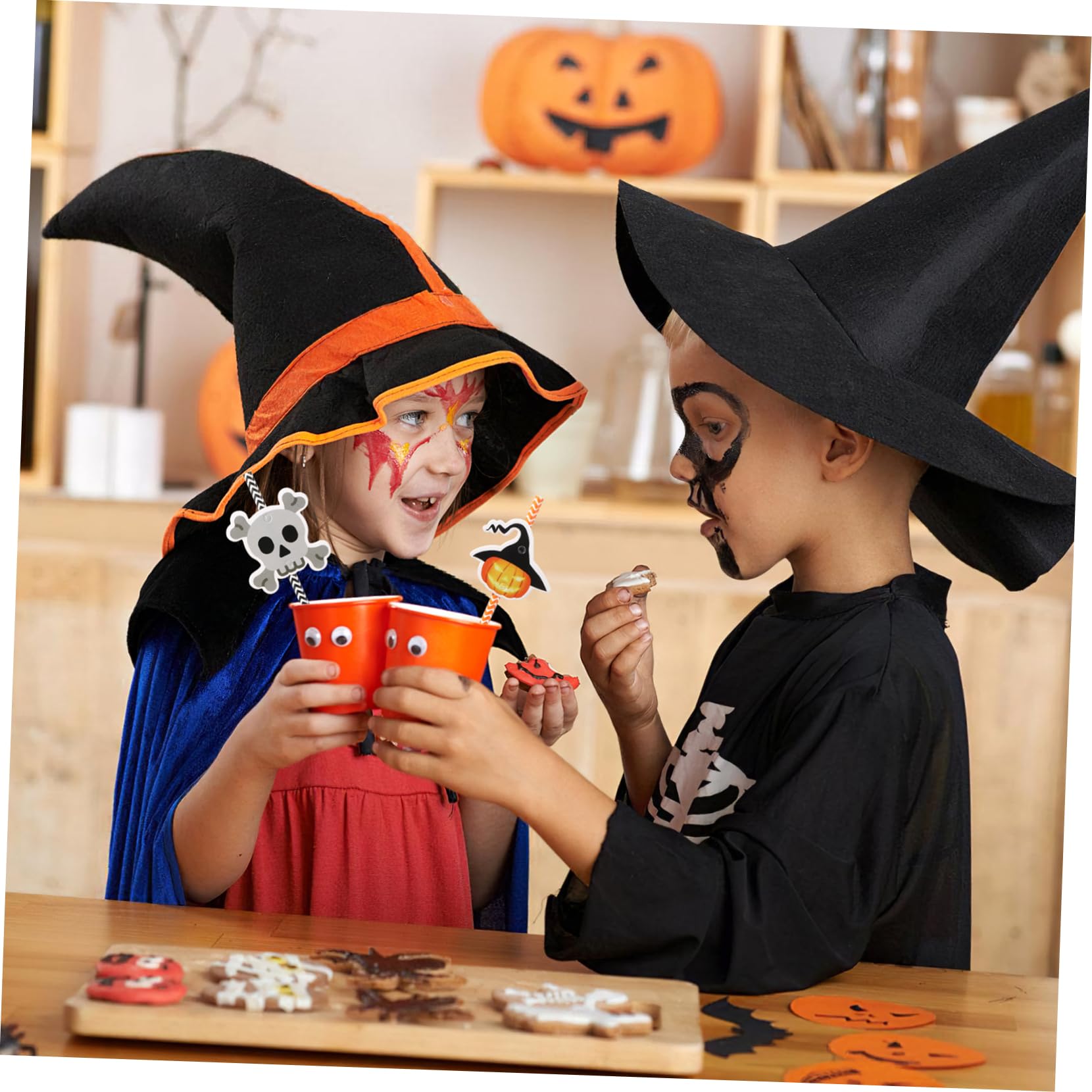 Cabilock 6 Confezioni Cannucce di Carta di Halloween Stampa Colorata Strisce per Feste e Uso Familiare Decorate con Elementi come Ragnetti, Teschi, Bulbi Oculari, Luci di Zucca e Cappelli