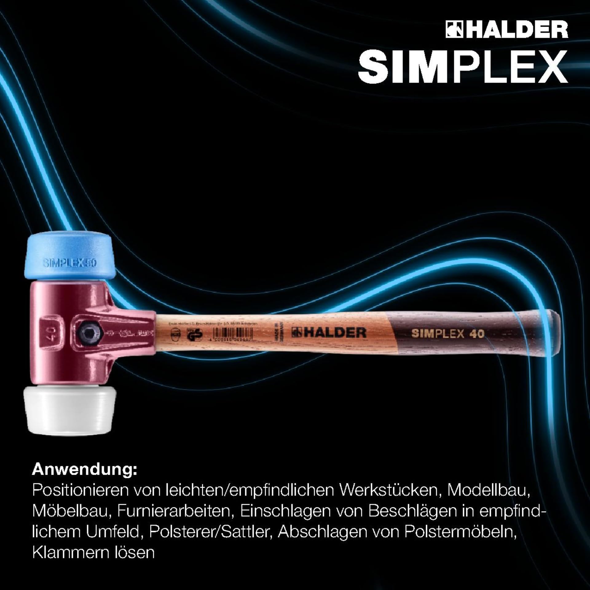 SIMPLEX-Schonhammer, TPE-soft/Superplastik; mit Tempergussgehäuse und hochwertigem Holzstiel | D=50 mm | 3017.051