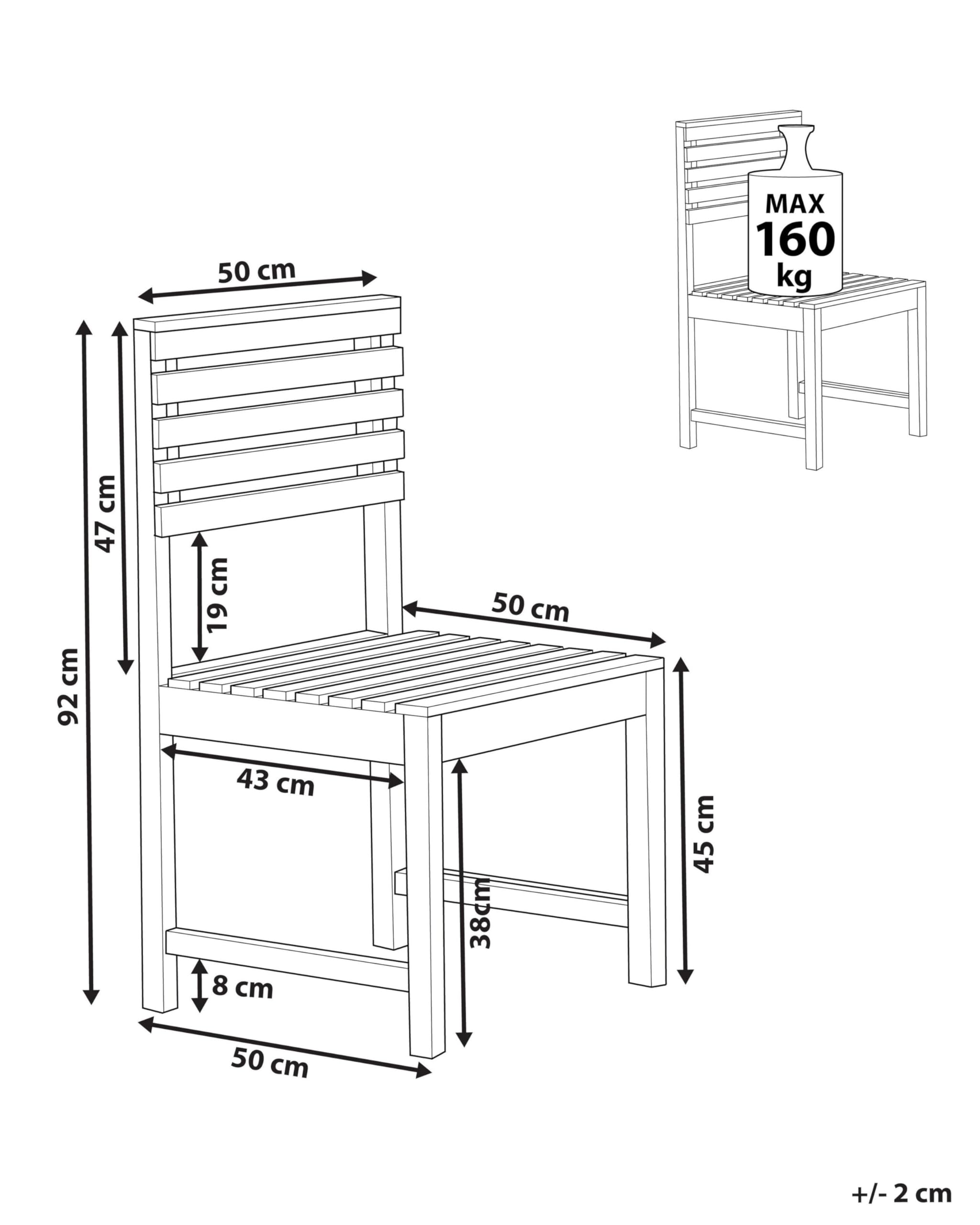Beliani Mobilier de Terrasse Modulable 1 Chaise en Bois d'Acacia Treia