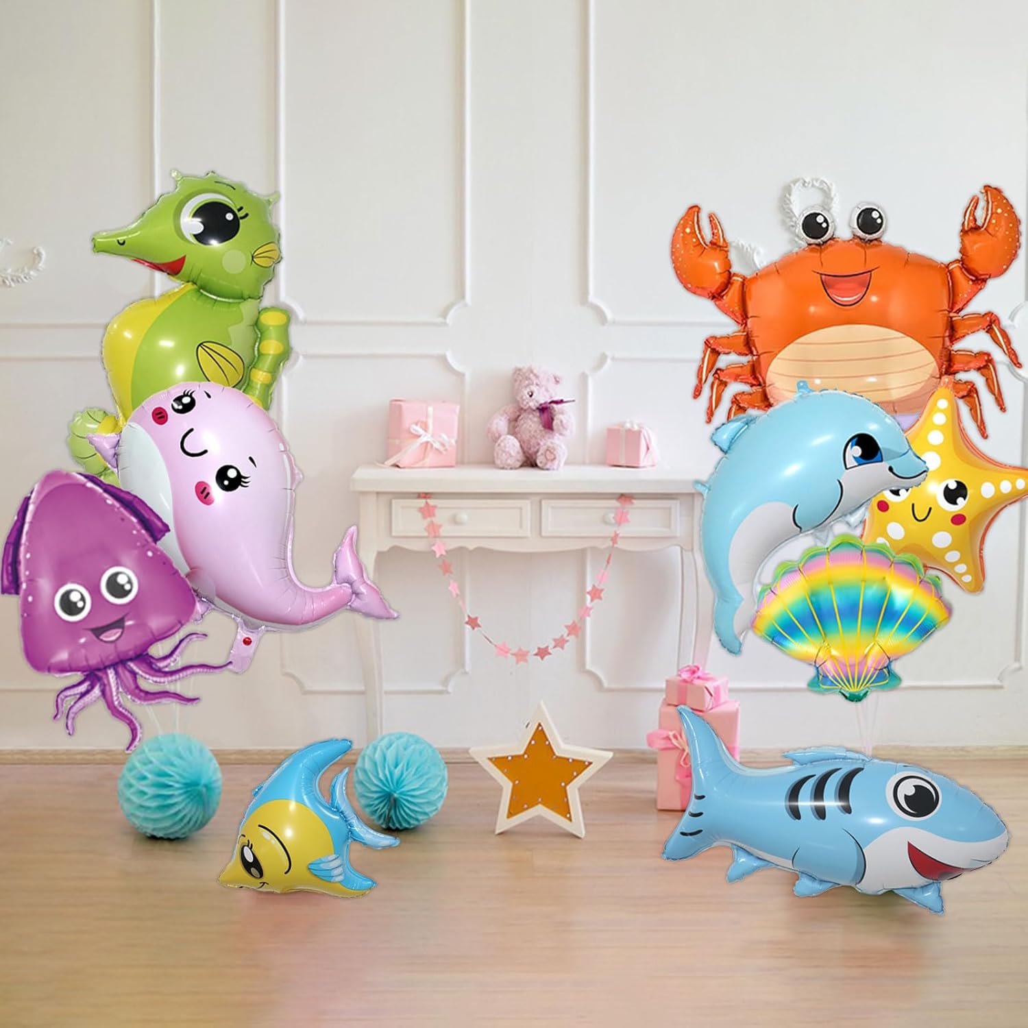 9 Pcs Sea Animal Balloons, Under The Sea Decorations, Creature Shark Dolphin Whale Fish Crayfish Octopus Ocean Foil Balloons, Under The for Ocean Theme Party Decorations - Image 7