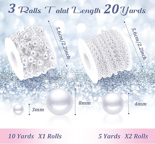 Miniatura 2 de Bonuci Guirnalda de perlas de 66 pies, rollo de guirnalda de perlas sintéticas, rollo de guirnalda de perlas artificiales, decoración de cadena de